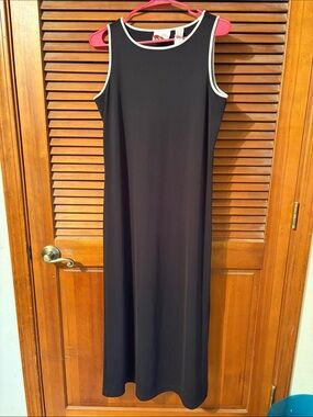 Sleeveless Black Maxi Dress with White Contrast Trim